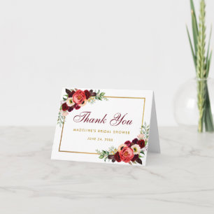 Nota de Agradecimento Floral Borgonha Boho Chá de 