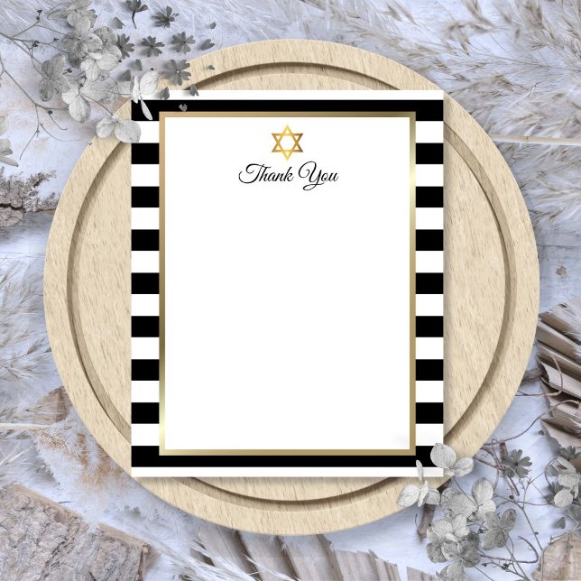 Nota de Agradecimento Preto e Branco com Listras p (Bar Bat Mitzvah Black White Stripe Thank You Note
)