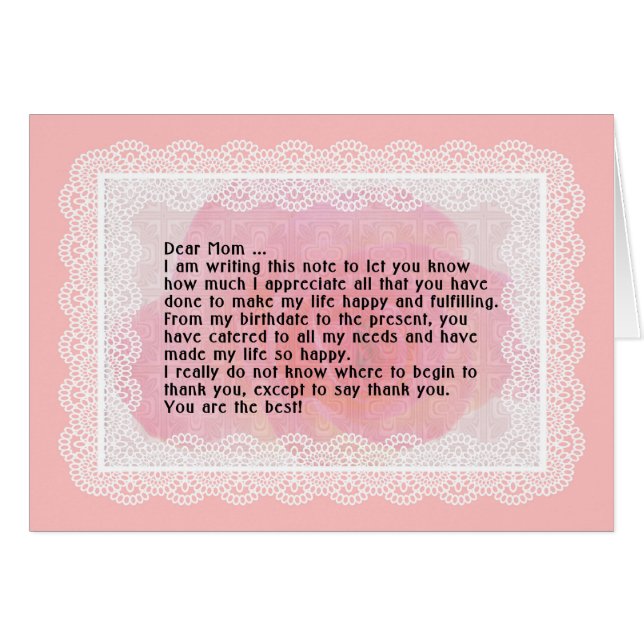 Nota de dia de as mães e Cartão para a Mãe (Frente Horizontal)