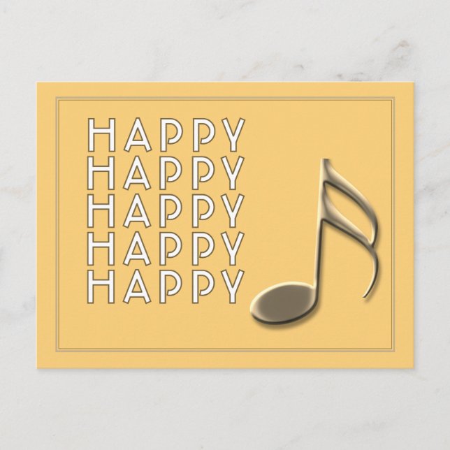 "Nota Feliz" Cartão Postal Preto com Nota Musical  (Frente)