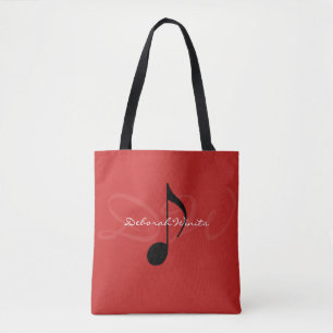 nota musical gráfica na bolsa de tote vermelha co
