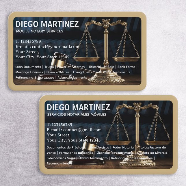 Notary Bilingual - Cartão de visita espanhol espan (Notary Bilingual Cards)