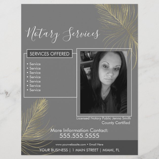 Notary Services Gray Gold Photo Business Flyer (Frente)