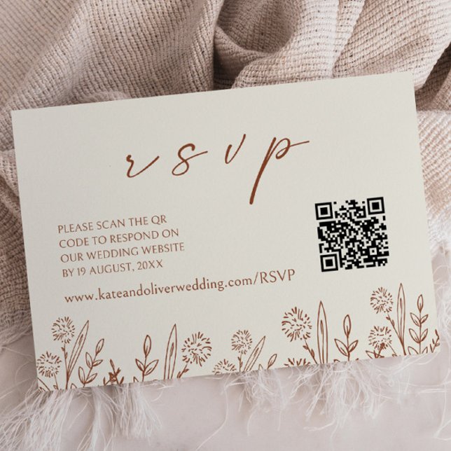 Notas Beige Floral Wedding RSVP | Cartão de gabinete de  (Criador carregado)