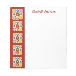 Notas Bloco de Colcha Bordado com Flores no Bloco de Not