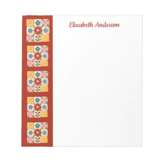 Notas Bloco de Colcha Bordado com Flores no Bloco de Not