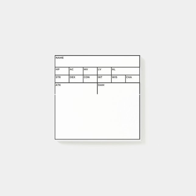 Notas Bloco de Estatísticas D&D Post-It (Frente)