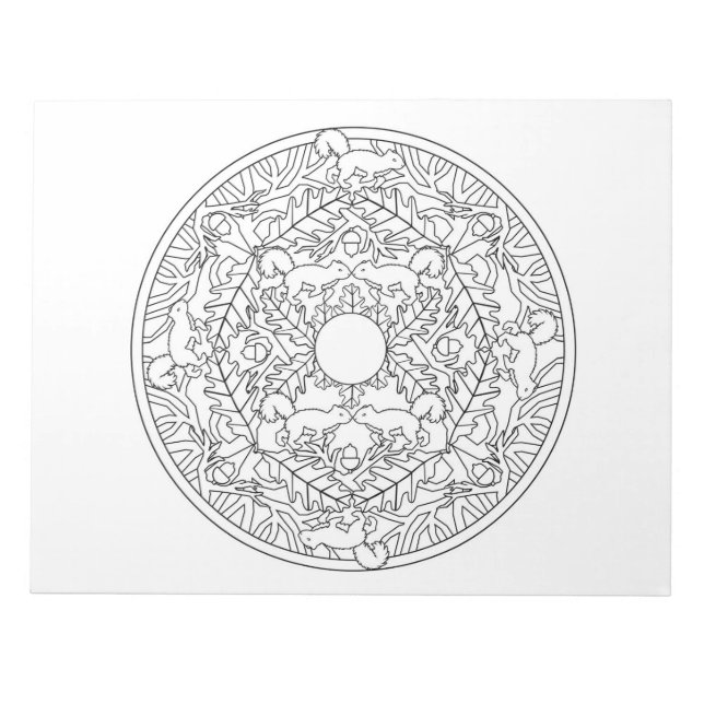 Notas Bloco de Livro de Colorir Mandala de Esquilos (Frente)