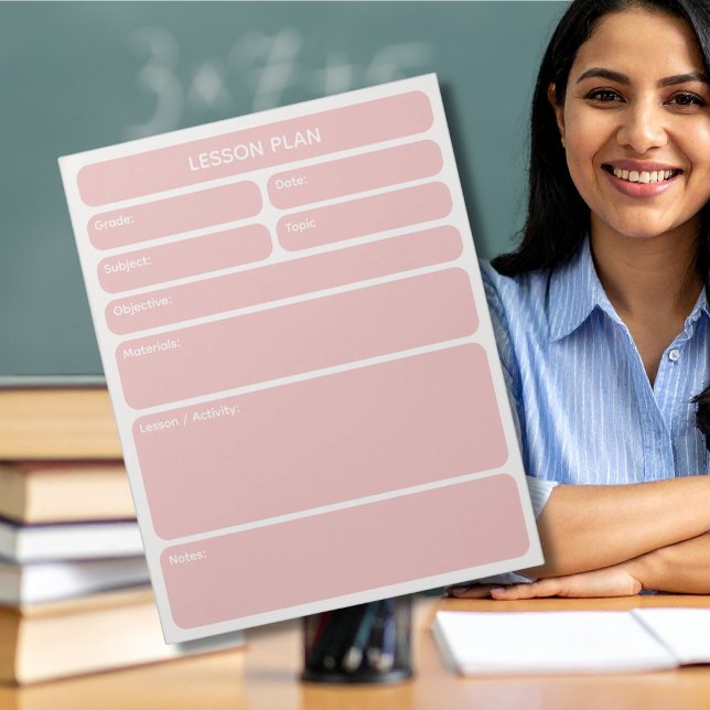 Notas Bloco de Planejamento de Aulas Rosa Suave (Criador carregado)