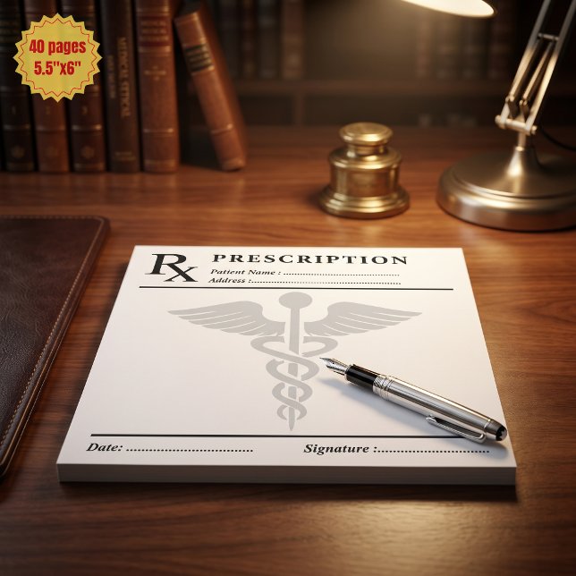 Notas Bloco de Prescrição RX Editável Caduceu de Médico  (Custom Prescription RX Pad Editable Doctor Caduceus
)