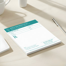 Notas Bloco de Receitas Médicas Azul Turquesa