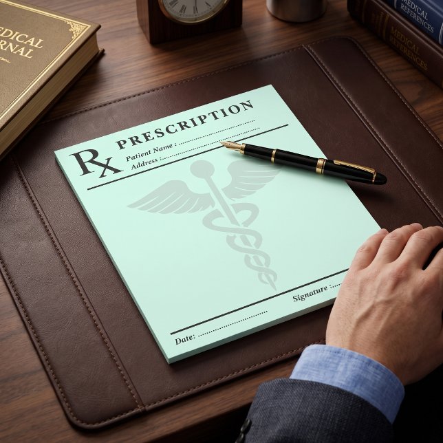 Notas Bloco de Receituário RX Editável Caduceu de Médico (Custom Prescription RX Pad Editable Doctor Caduceus)