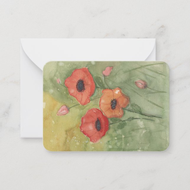Notas cartão com flores de papoila pintadas à mão (Frente)
