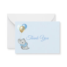 Cartão de Agradecimento Blue Elephant Baby Shower