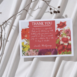 Notas Cartão de Agradecimento com Florais Vermelhos Rico