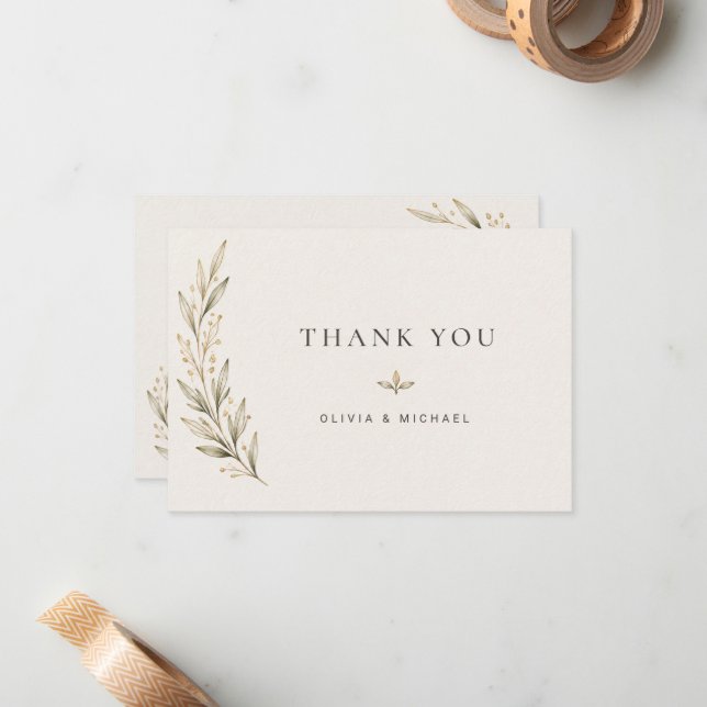 Notas Cartão de Agradecimento de Casamento com Ramo de O (Frente/Verso In Situ)