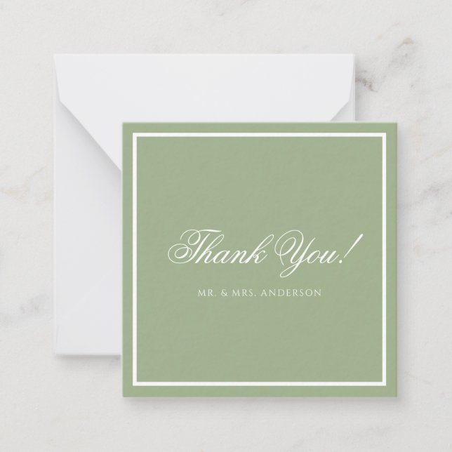 Notas Cartão de Agradecimento de Casamento em Verde Sage (Frente)