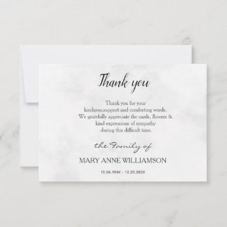 Notas cartão de agradecimento de funeral de texto simple