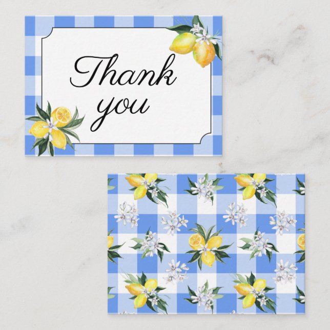 Notas Cartão de Agradecimento em Xadrez Azul e Limão (Frente/Verso)