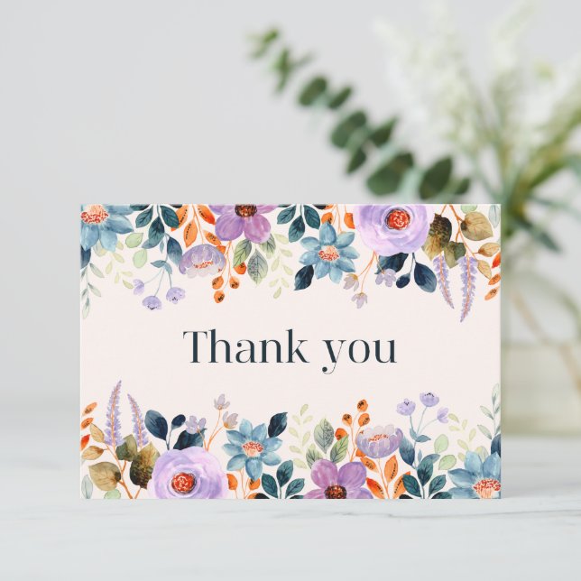Notas Cartão de Agradecimento Floral Simples (Em pé/Frente)