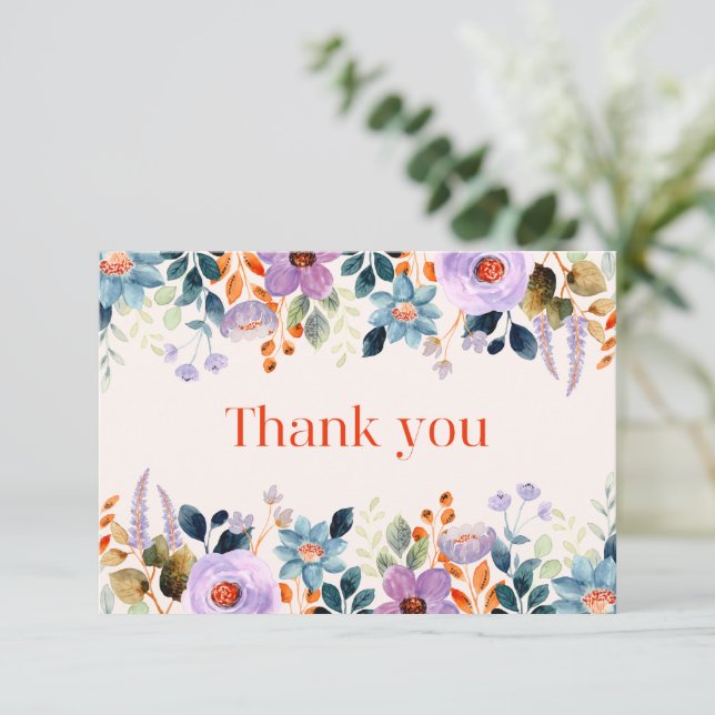 Notas Cartão de Agradecimento Floral Simples (Em pé/Frente)
