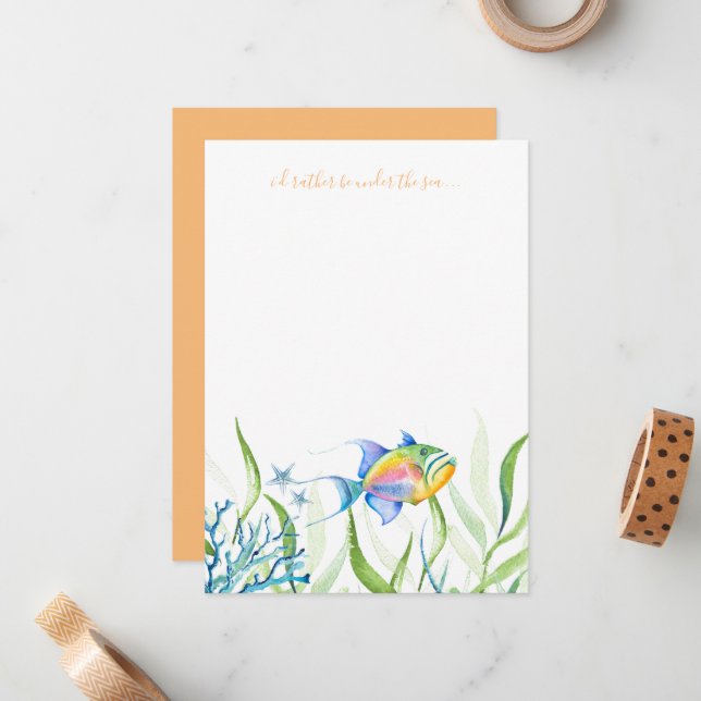 Notas Cartão de Anotação de Aquarela para Peixes Tropica (Frente/Verso In Situ)