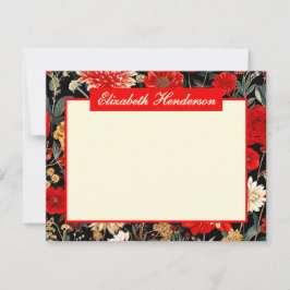 Notas Cartão de Carta Horizontal A6, Floral, Vermelho e