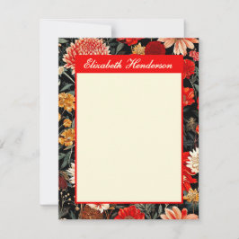 Notas Cartão de Carta Vertical A6 Floral Vermelho e Crem