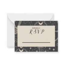 Cartão de Casamento de Boho Celestial RSVP