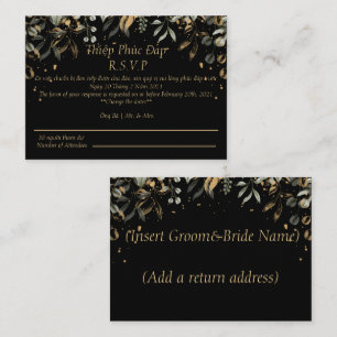 Notas Cartão de casamento RSVP Preto/Dourado Inglês/Viet