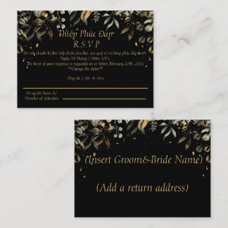 Notas Cartão de casamento RSVP Preto/Dourado Inglês/Viet