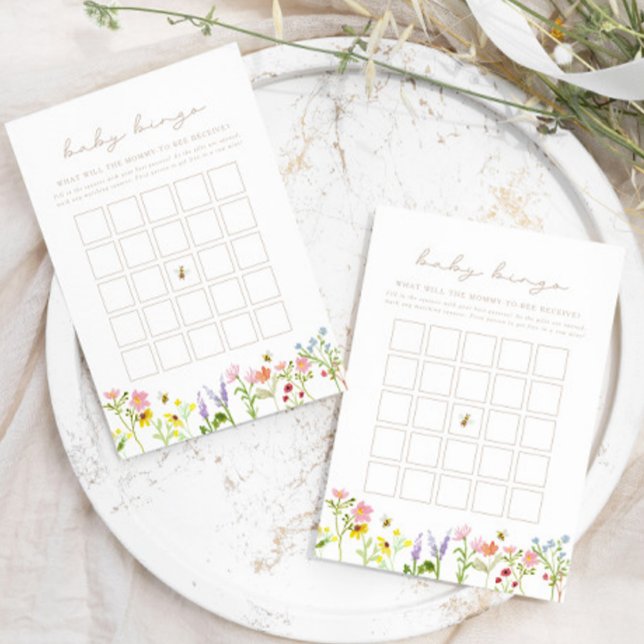 Notas Cartão de Chá de Bingo de Bumblebee de Flor Selvag (Customize this design to fit your baby shower needs! Change the colors, text & more!)