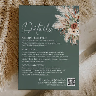 Notas Cartão de Detalhes de Casamento Boho Verde Salvia