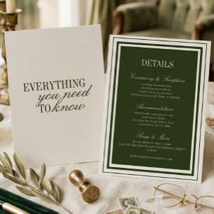 Notas Cartão de Detalhes de Casamento Elegante em Verde