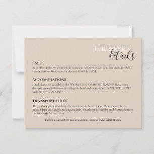 Notas Cartão de Detalhes de Casamento RSVP, Hotel, Tra