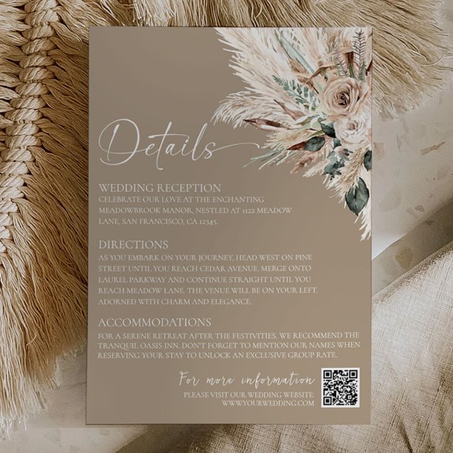 Notas Cartão de Detalhes de Enclosure de Casamento Rústi (Rustic Tan Boho Wedding Details Card Template | Terracotta Fall Enclosure Card Printable )