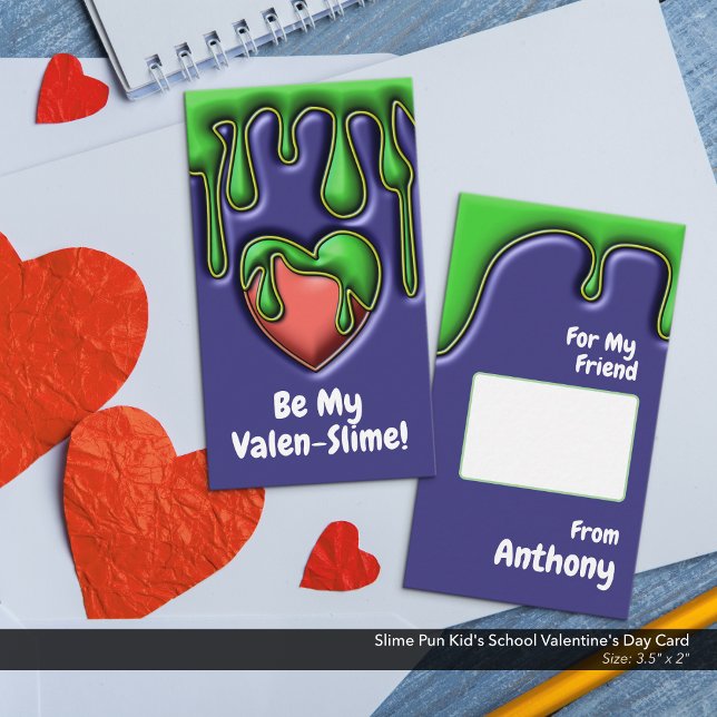 Notas Cartão de Dia de os namorados escolar do Slime Pun (Be My Valen-Slime. Funny Kid's School/Classroom Valentine's Day Card)
