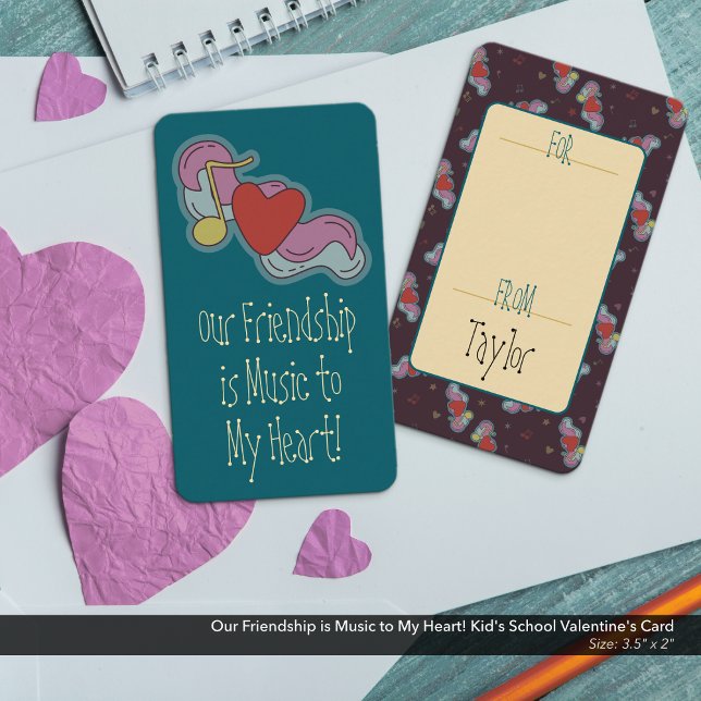 Notas Cartão de Dia de os namorados para crianças de ami (Our Friendship is Music to My Heart! Kid's School/Classroom Valentine's Card)