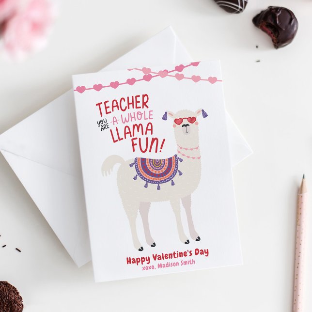 Notas Cartão de Dia de os namorados para Professores de  (Cute Llama Teacher Valentine's Day Card)