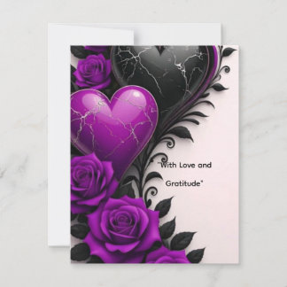 Notas Cartão de Luxo Gratidão Coração Roxo & Rosas