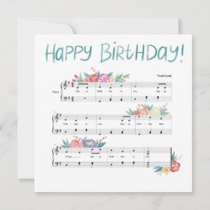 Notas Cartão de Música Floral de Feliz Aniversário