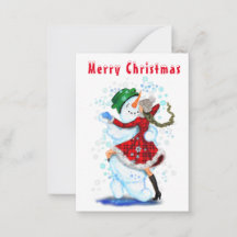 Cartão de Natal Boneco de Neve e Garota Dança - Di