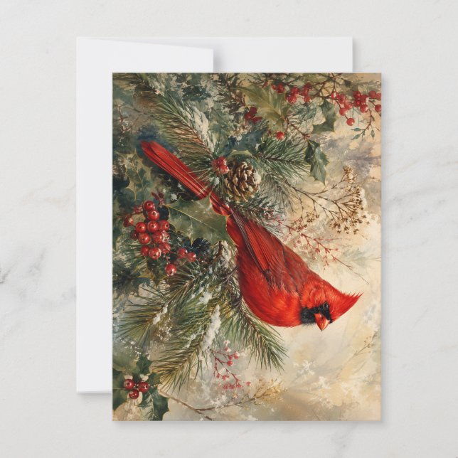 Notas Cartão de Natal de Evergreen com Cardinal Vermelho (Frente)