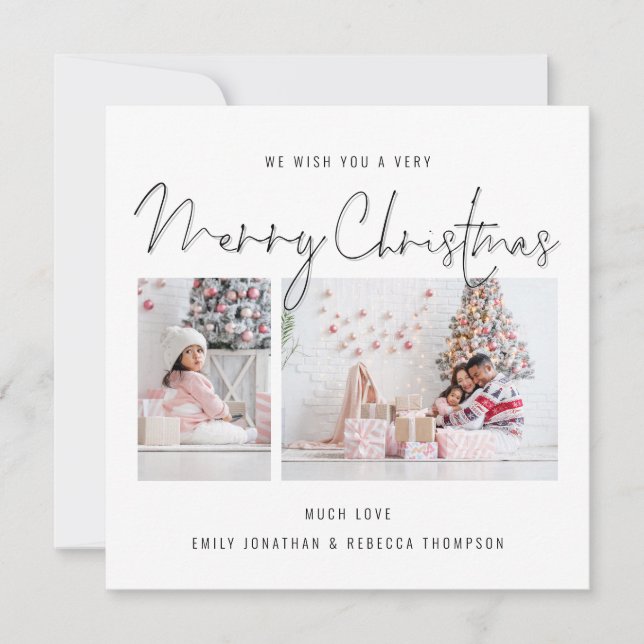Notas Cartão de Natal de Feliz Foto do Script 2 Moderno (Frente)