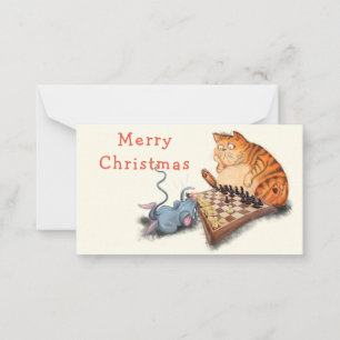 Notas Cartão de Natal Engraçado Gato e Rato Jogando Xadr