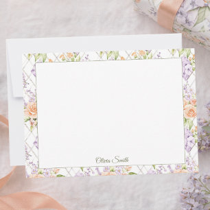Notas Cartão de Nome Peach Roses Lavendar Cottagecore