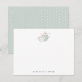 Notas Cartão de Papel de Carta de Bule Verde de Sage e T