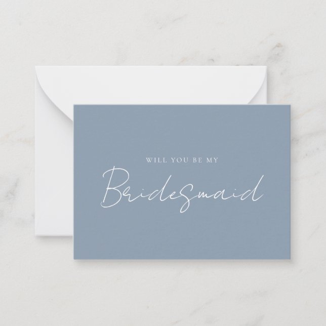 Notas Cartão de Proposta da Modern Dusty Blue Bridesmaid (Frente)