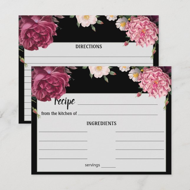 Notas Cartão de Receita Elegante para Borgonha e Casamen (Frente/Verso)