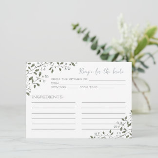 Notas Cartão de Receita Floral Azul para a Noiva